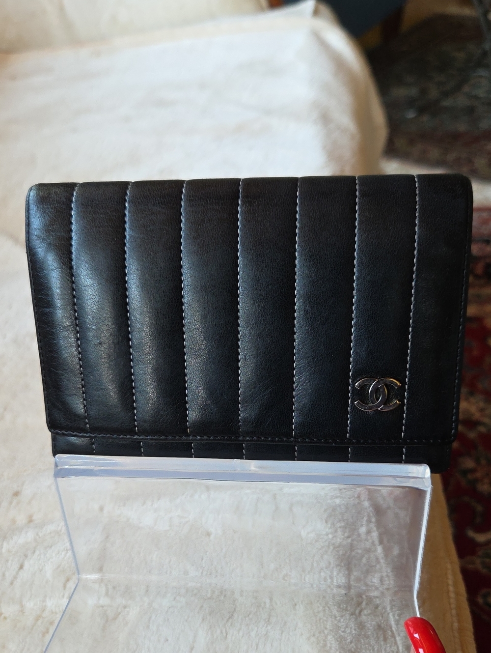 CHANEL Mademoiselle Black Vertical Quilted Leather Wallet with Silver CC Emblem - Picture 2 of 12